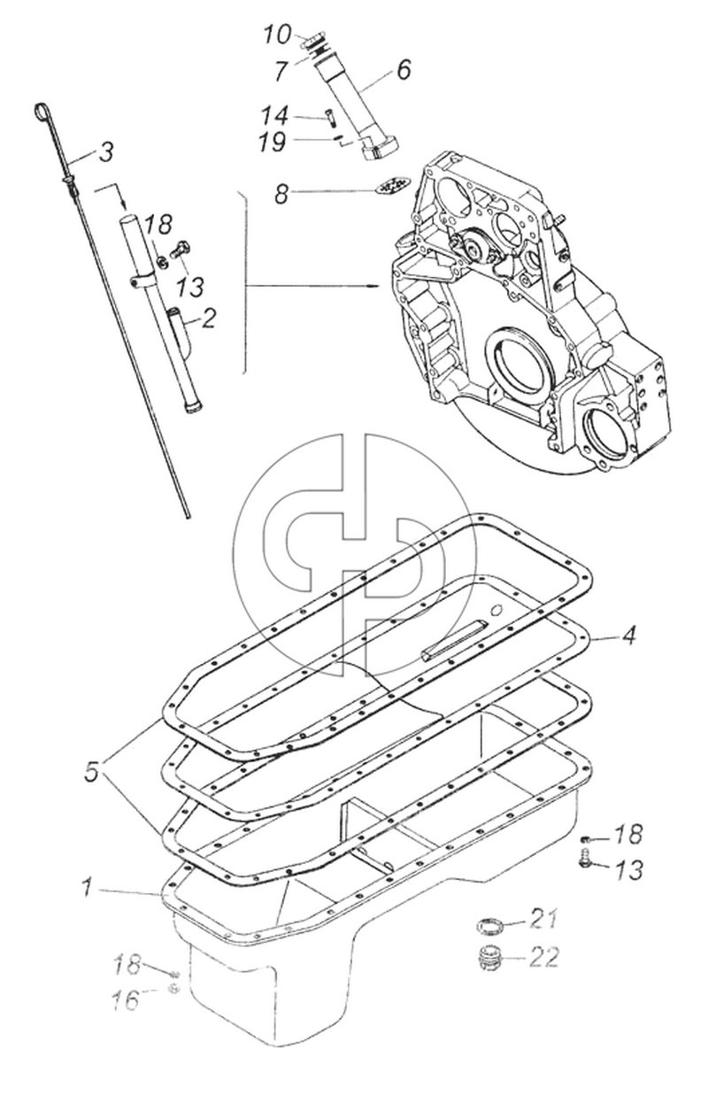 Установка картера масляного, маслозаливного патрубка и указателя уровня (№22 на схеме)