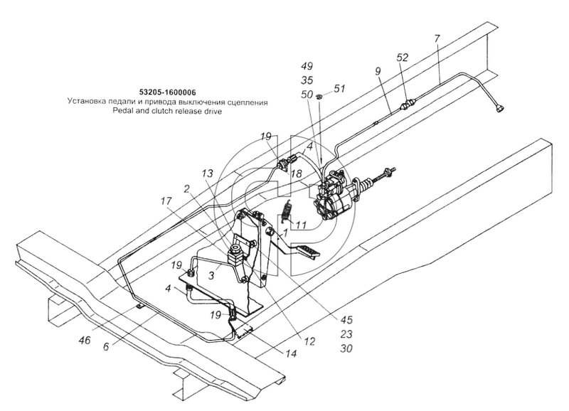 Установка педали и привода выключения сцепления (№17 на схеме)
