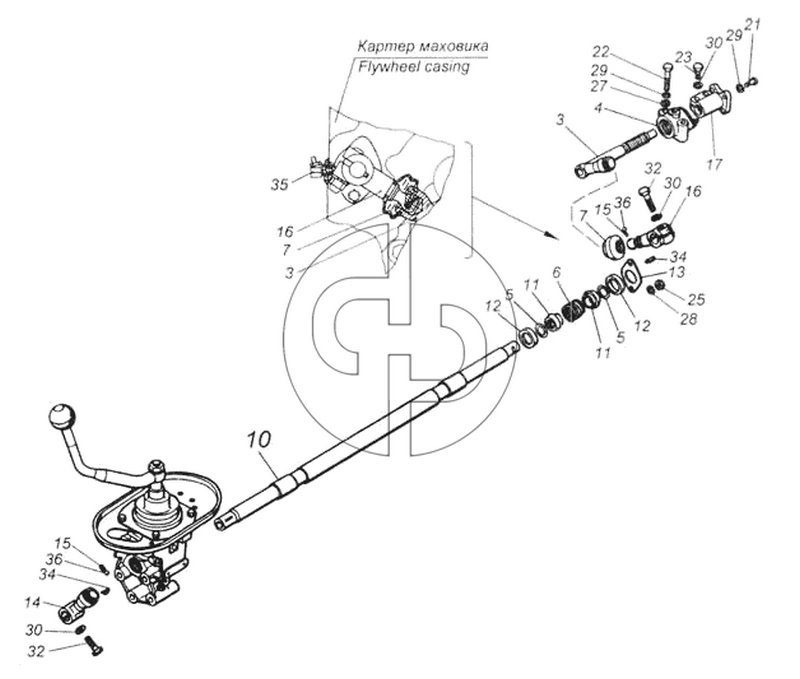 Привод управления механизмом переключения передач (№16 на схеме)