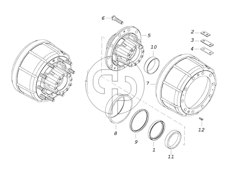 Ступица заднего колеса с барабаном тормоза (№5 на схеме)