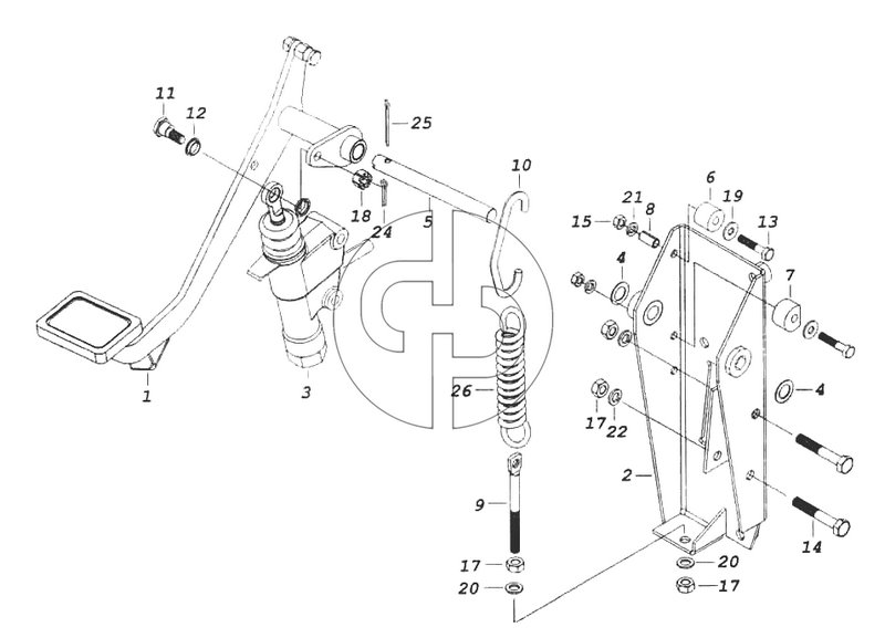Педаль сцепления с кронштейном и главным цилиндром (№26 на схеме)
