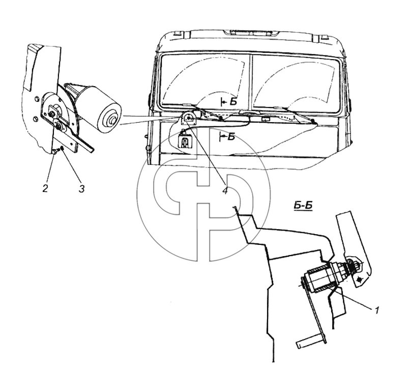 Установка стеклоочистителя (№2 на схеме)