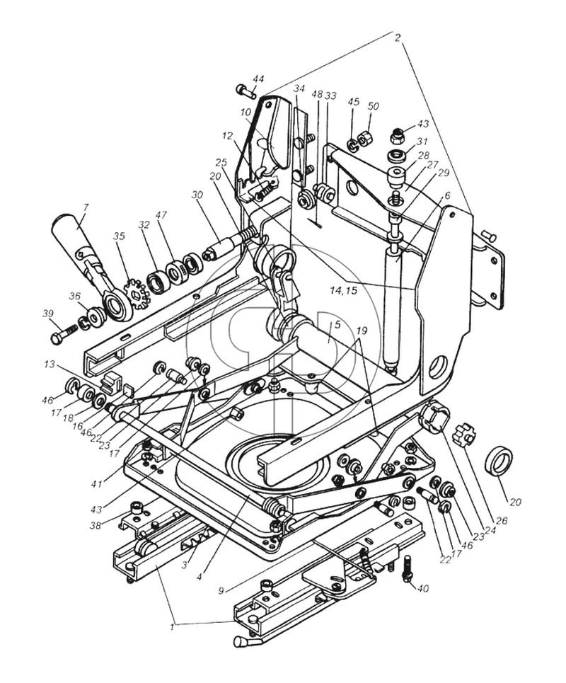 Механизм подрессоривания сиденья водителя (№1 на схеме)