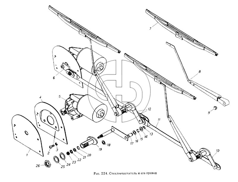 Стеклоочиститель и его привод (№5320-5206062 на схеме)
