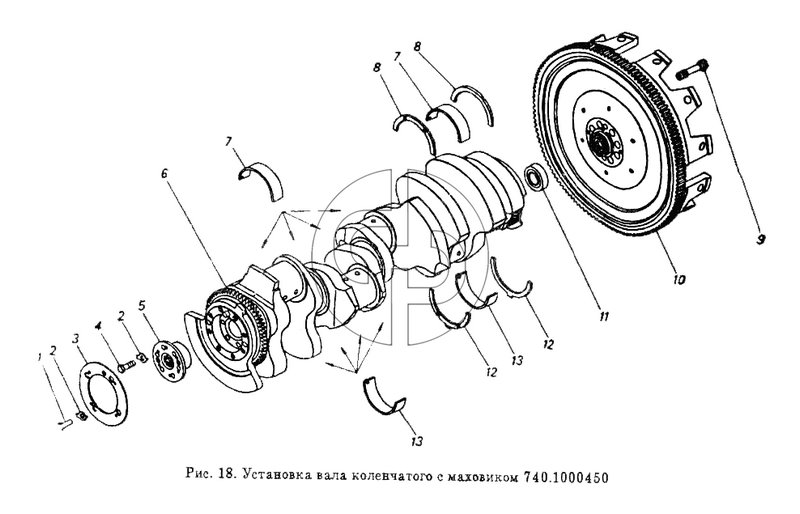 Установка вала коленчатого с маховиком (№3 на схеме)