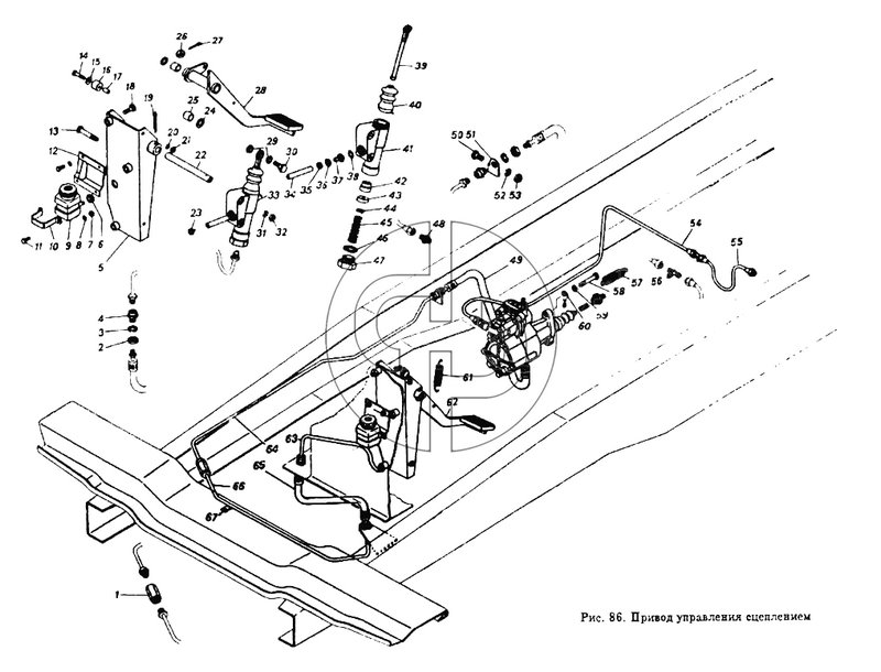 Привод управления  сцеплением (№39 на схеме)