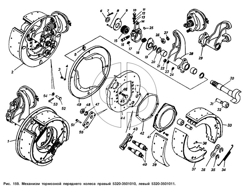 Механизм тормозной переднего колеса правый и левый (№35 на схеме)