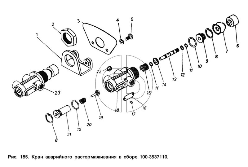 Кран аварийного растормаживания в сборе (№23 на схеме)
