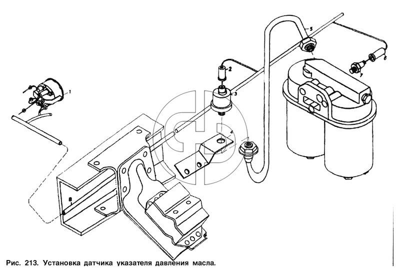 Установка датчика указателя давления масла (№8 на схеме)