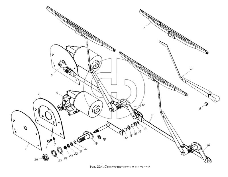 Стеклоочиститель и его привод (№5320-5206062 на схеме)