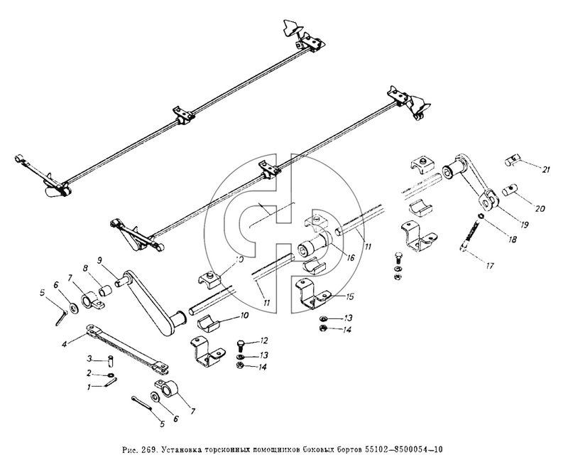 Установка торсионных помощников боковых бортов 55102-8500054-10 (№14 на схеме)