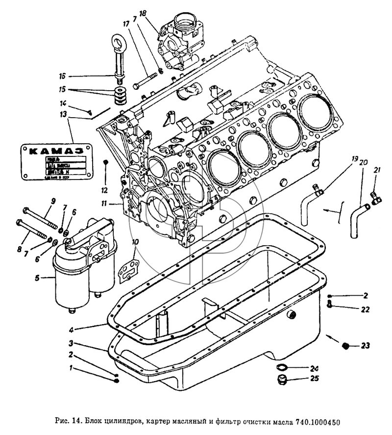 Блок цилиндров, картер масляный и фильтр очистки масла (№25 на схеме)