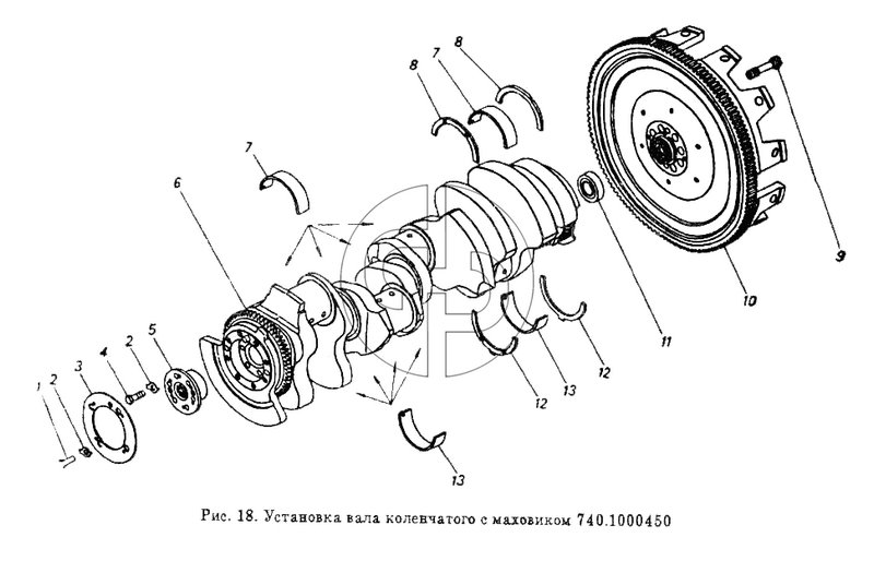 Установка вала коленчатого с маховиком (№3 на схеме)