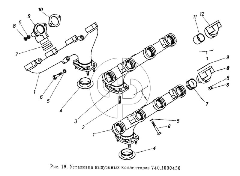 Установка выпускных коллекторов (№11 на схеме)