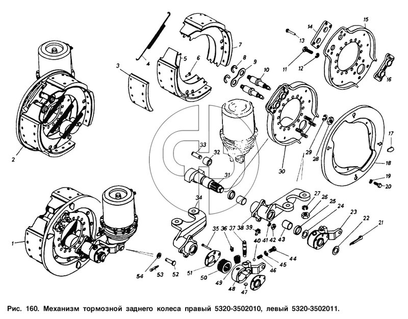 Механизм тормозной заднего колеса правый и левый (№5320-3502237 на схеме)