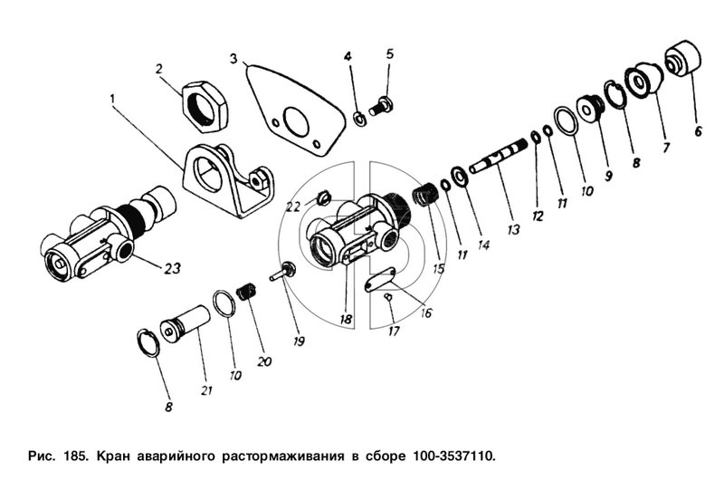 Кран аварийного растормаживания в сборе (№23 на схеме)