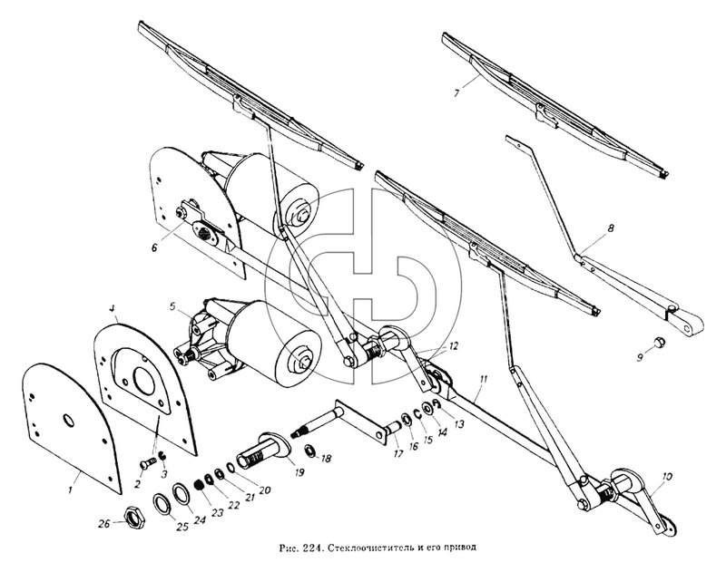 Стеклоочиститель и его привод (№5320-5206062 на схеме)