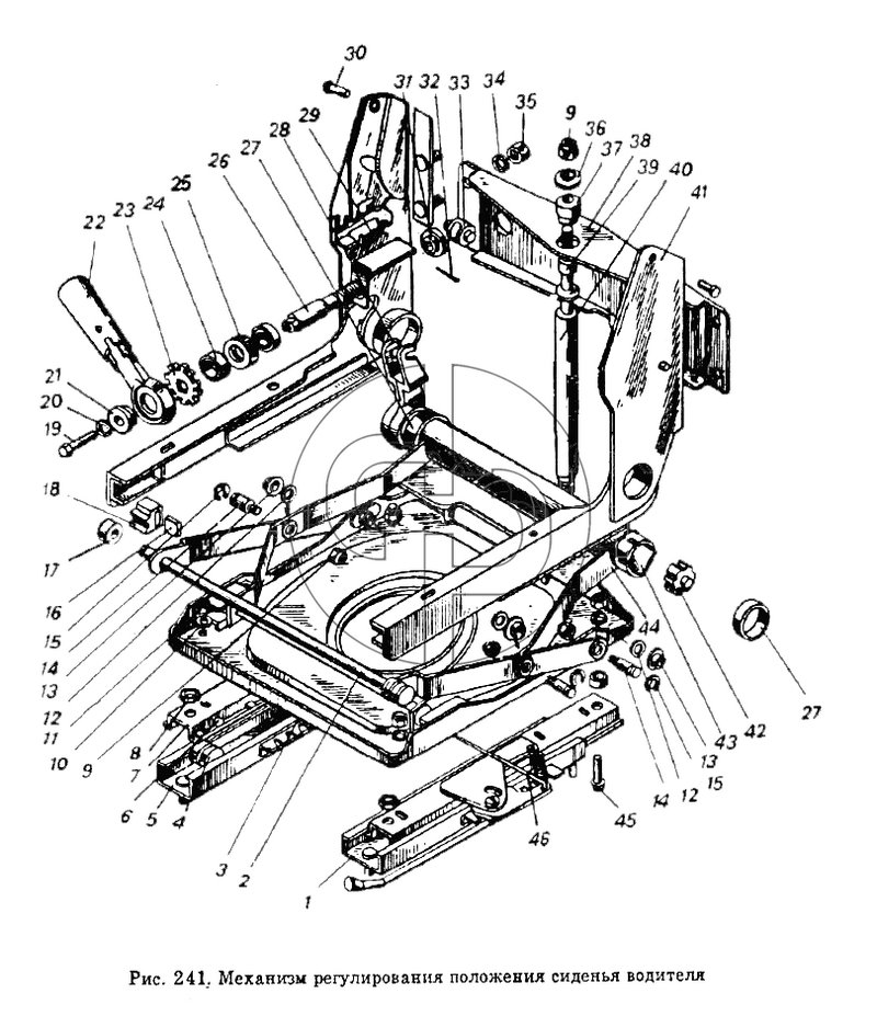 Механизм регулирования положения сиденья водителя (№1 на схеме)