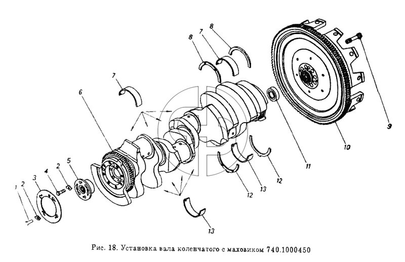 Установка вала коленчатого с маховиком (№3 на схеме)