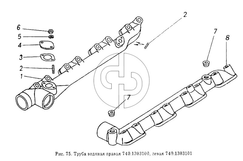 Труба водяная правая и левая (№3 на схеме)