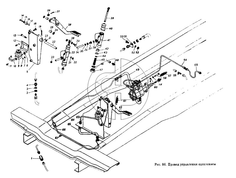 Привод управления  сцеплением (№39 на схеме)