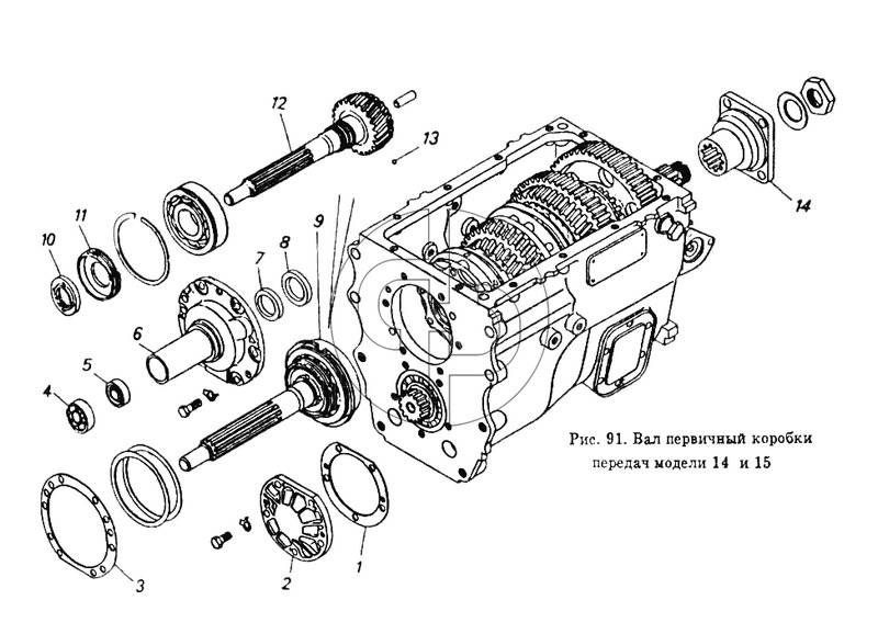 Вал первичный коробки передач модели 14 и 15 (№8 на схеме)
