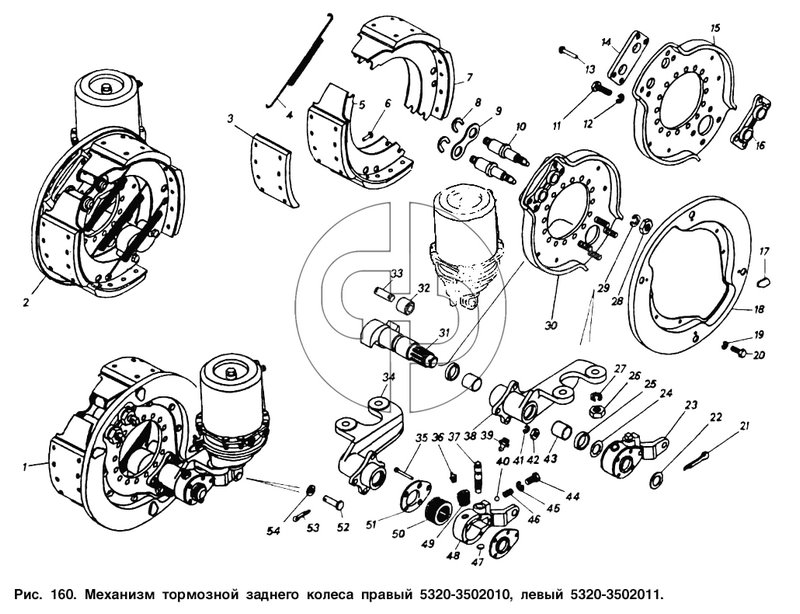 Механизм тормозной заднего колеса правый и левый (№5511-3502136 на схеме)