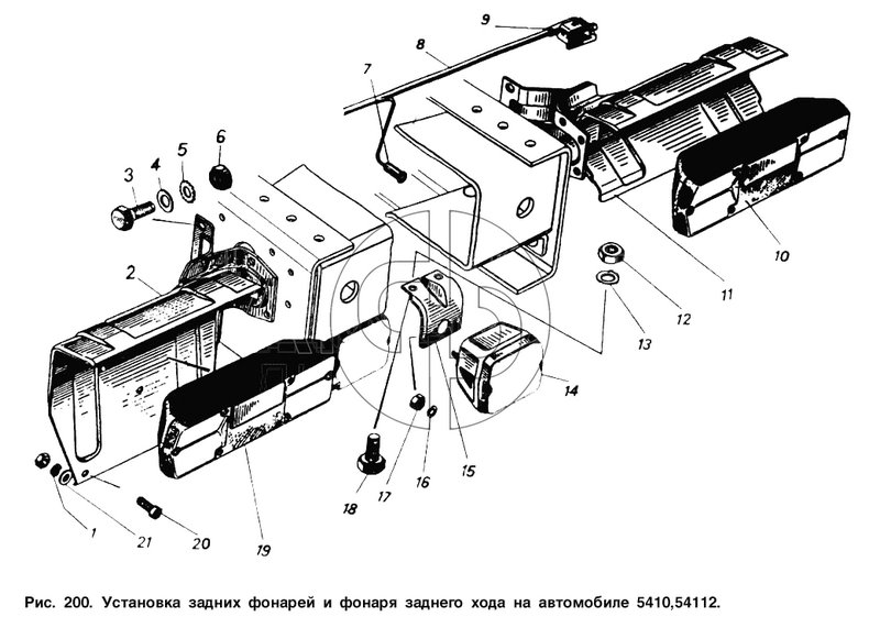 Установка задних фонарей и фонаря заднего хода на автомобиле 5410, 54112 (№8 на схеме)