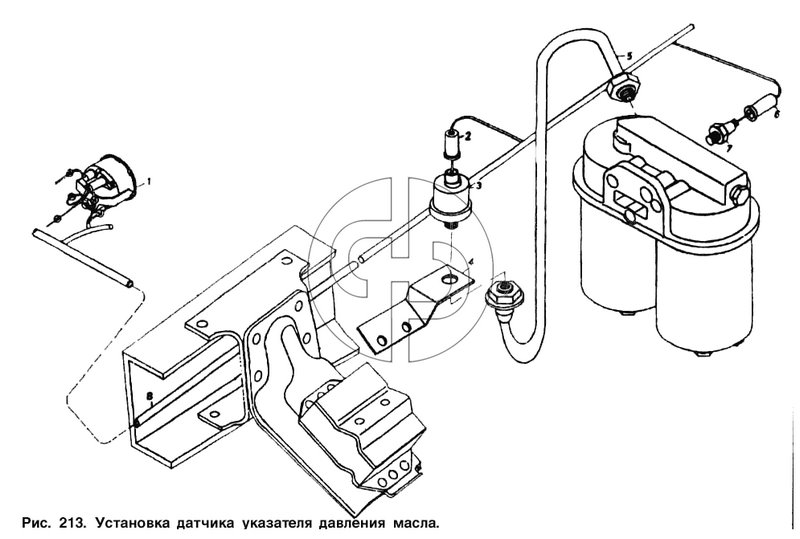 Установка датчика указателя давления масла (№8 на схеме)