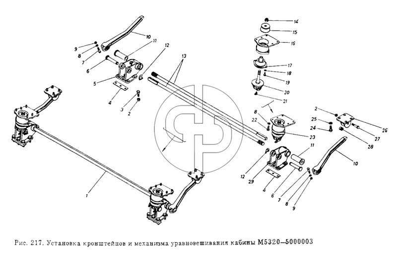 Установка кронштейнов и механизма уравновешивания кабины (№17 на схеме)