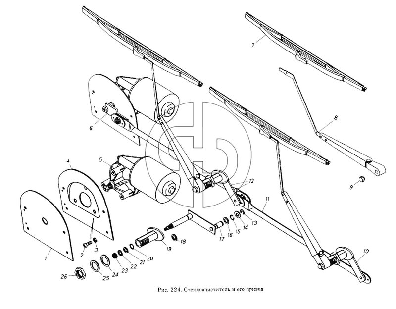Стеклоочиститель и его привод (№5320-5206062 на схеме)