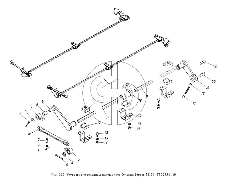 Установка торсионных помощников боковых бортов 55102-8500054-10 (№14 на схеме)