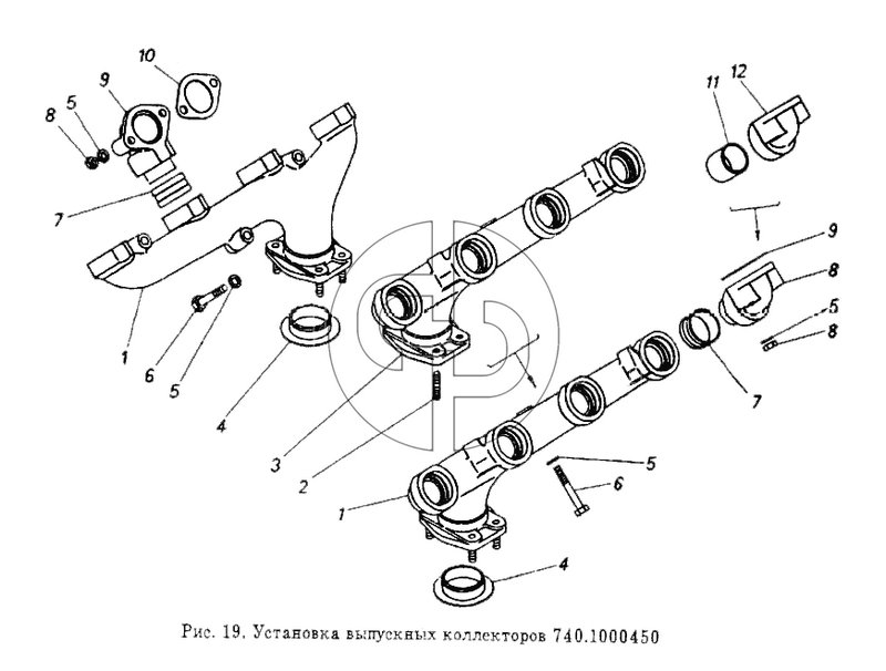 Установка выпускных коллекторов (№11 на схеме)