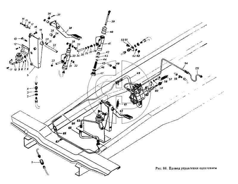 Привод управления  сцеплением (№39 на схеме)