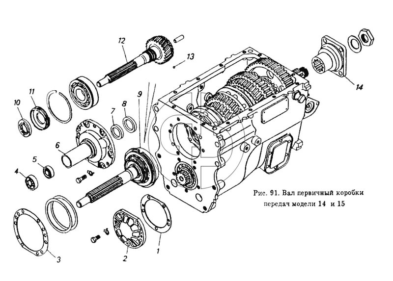 Вал первичный коробки передач модели 14 и 15 (№8 на схеме)