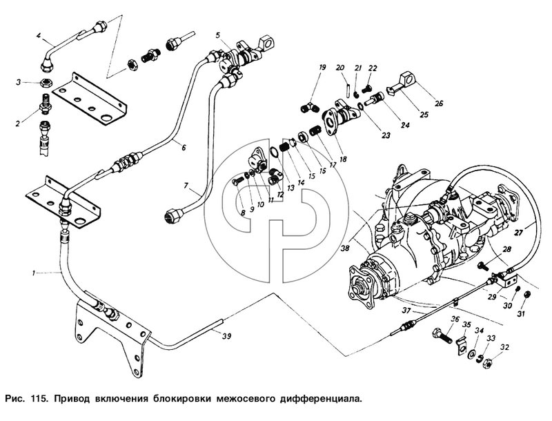 Привод включения блокировки межосевого дифференциала (№864815 на схеме)