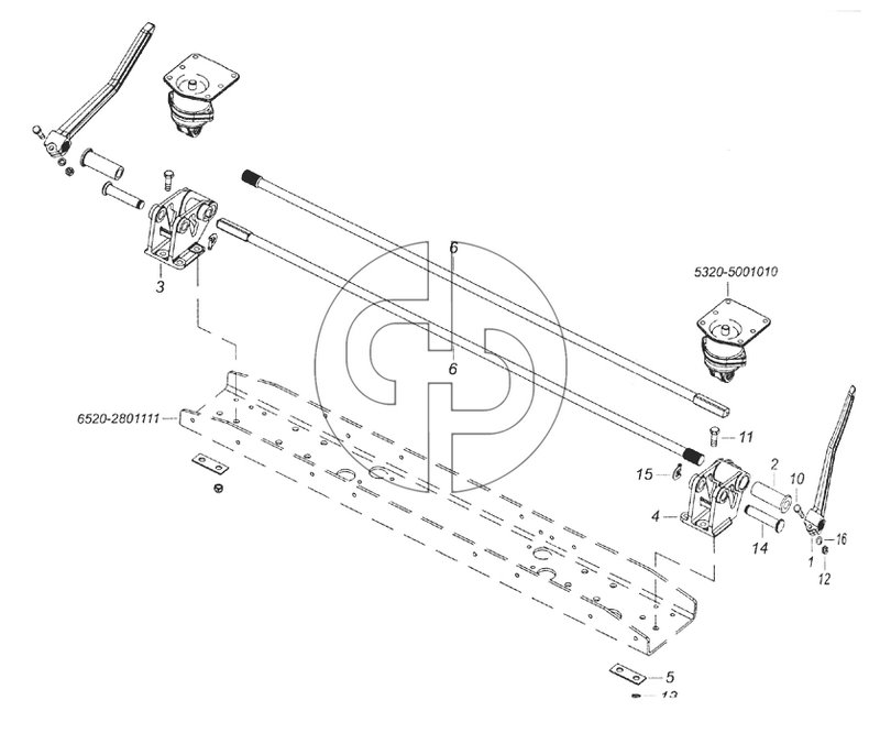 6520-5000003 Переднее крепление и механизм уравновешивания кабины (№6 на схеме)