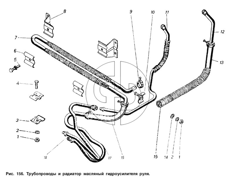Трубопроводы и радиатор масляный гидроусилителя руля (№11 на схеме)