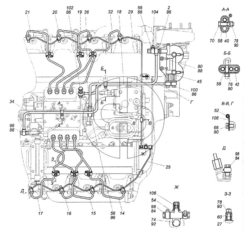 740.21-1104000 Установка топливопроводов (№86 на схеме)