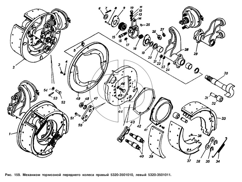Механизм тормозной переднего колеса правый и левый (№35 на схеме)