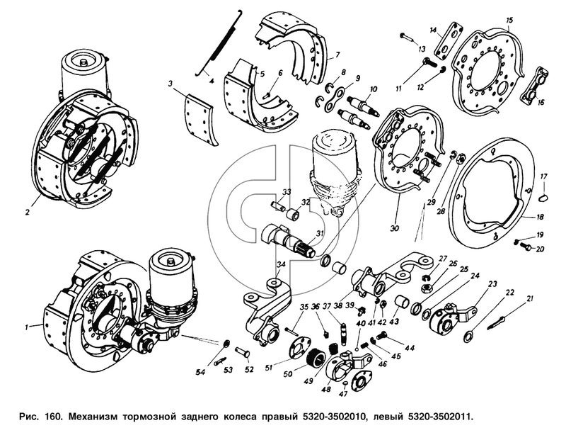 Механизм тормозной заднего колеса правый и левый (№5320-3502237 на схеме)