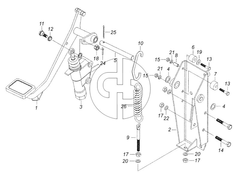 6520-1602008 Педаль сцепления с кронштейном и главным цилиндром (№26 на схеме)