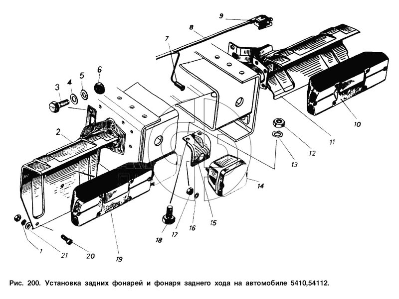 Установка задних фонарей и фонаря заднего хода на автомобиле 5410, 54112 (№8 на схеме)