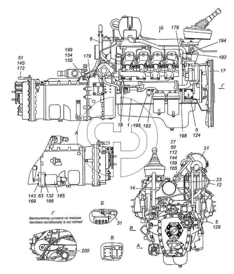 6350-1000260 Агрегат силовой 740.50-360, укомплектованный (№5 на схеме)