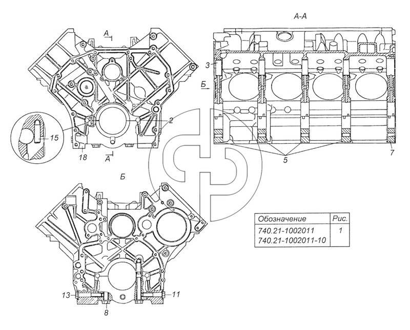 740.21-1002011 Блок цилиндров (№3 на схеме)