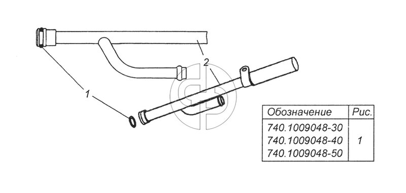 740.1009048-50 Трубка указателя уровня с кольцом в сборе (№740.1009048-50 на схеме)