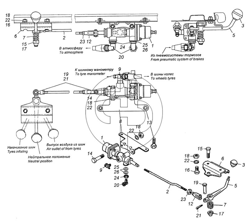 4310-3122001 Установка крана управления давлением системы накачки шин (№20 на схеме)