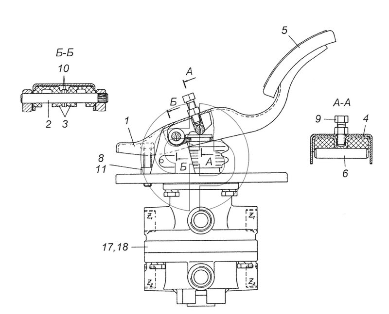 5320-3514108 Кран тормозной двухсекционный с педалью в сборе (№17 на схеме)