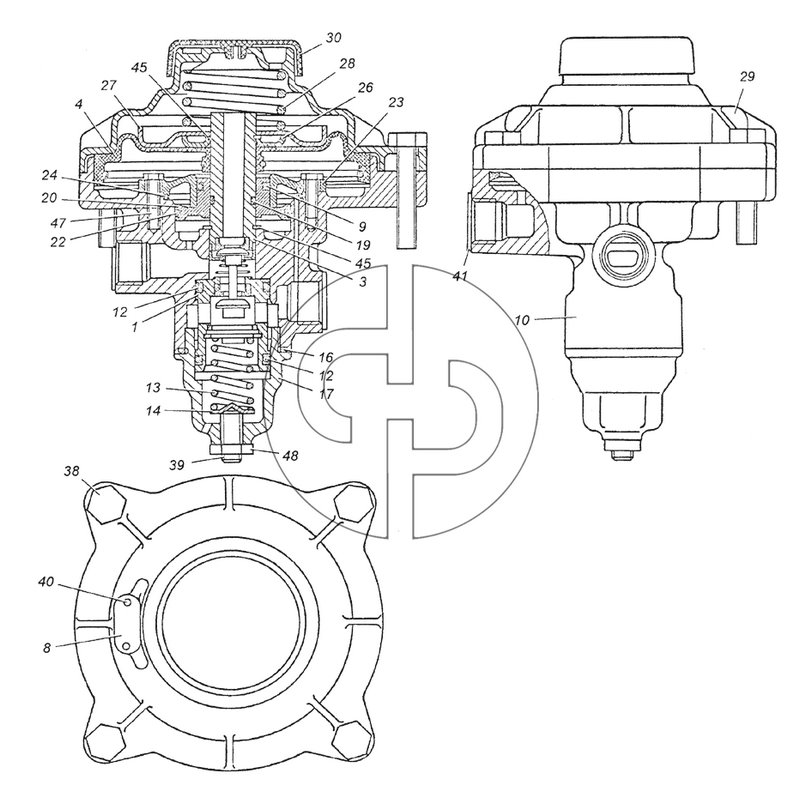 100-3522110 Клапан управления тормозами прицепа с однопроводным приводом в сборе (№12 на схеме)