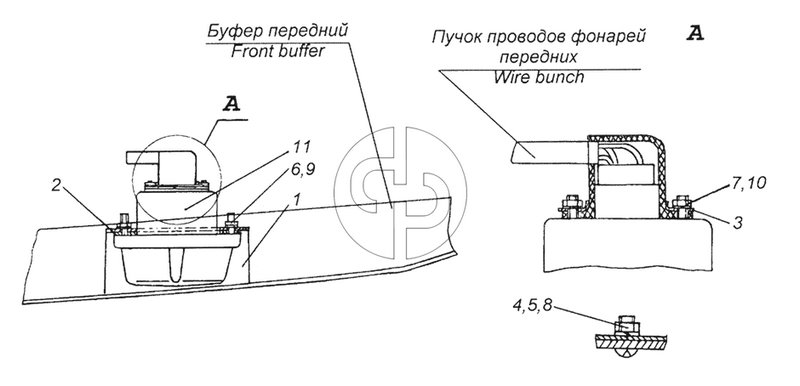 4310-3712001 Установка фонарей передних (№1 на схеме)